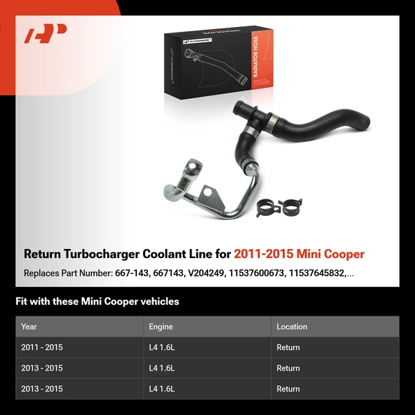 Return Turbocharger Coolant Line for 2011-2015 Mini Cooper