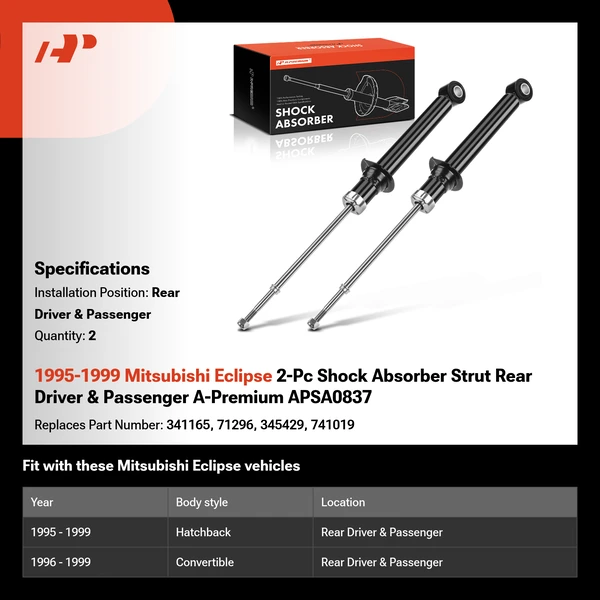 1995-1999 Mitsubishi Eclipse 2-Pc Shock Absorber Strut Rear Driver & Passenger A-Premium APSA0837