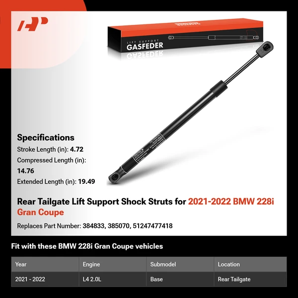 Rear Tailgate Lift Support Shock Struts for 2021-2022 BMW 228i Gran Coupe