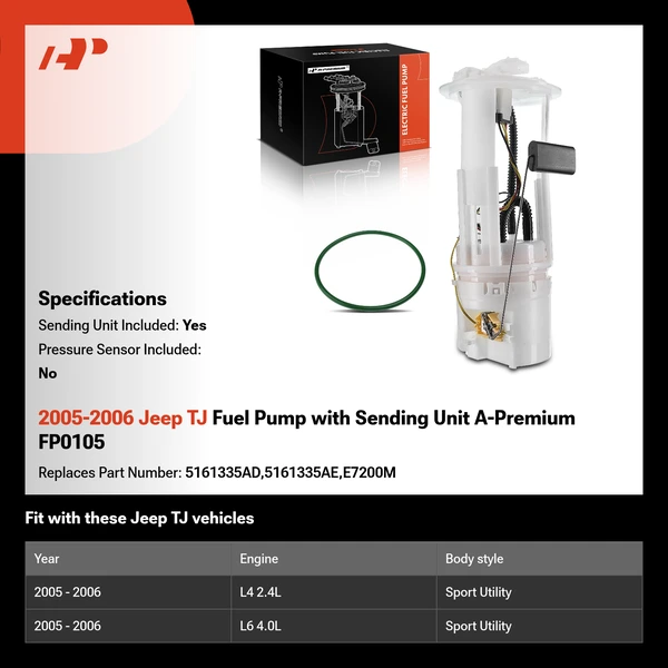 2005-2006 Jeep TJ Fuel Pump with Sending Unit A-Premium FP0105