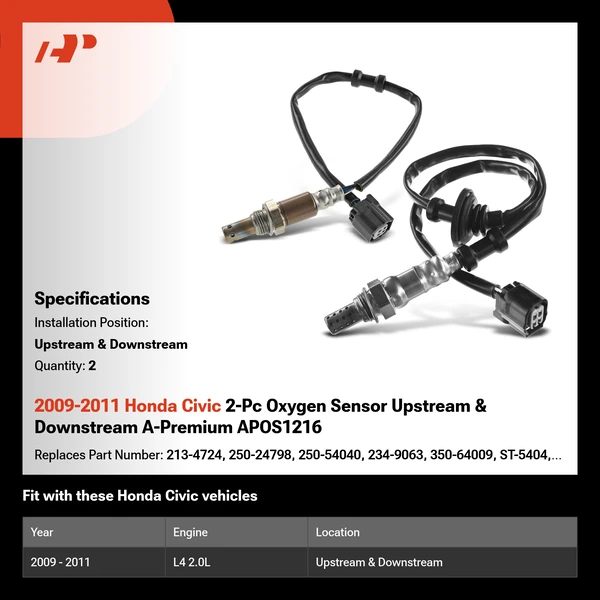 2009-2011 Honda Civic 2-Pc Oxygen Sensor Upstream & Downstream A-Premium APOS1216