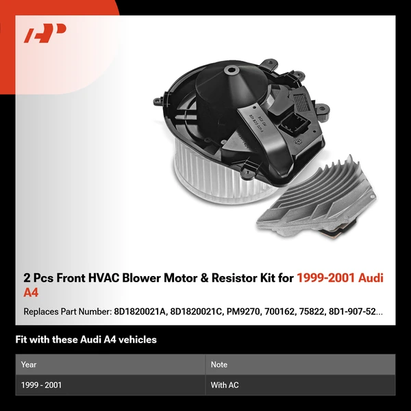 2 Pcs Front HVAC Blower Motor & Resistor Kit for 1999-2001 Audi A4