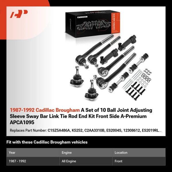 1987-1992 Cadillac Brougham A Set of 10 Ball Joint Adjusting Sleeve Sway Bar Link Tie Rod End Kit Front Side A-Premium APCA1095