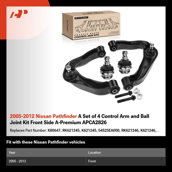 2005-2012 Nissan Pathfinder A Set of 4 Control Arm and Ball Joint Kit Front Side A-Premium APCA2826