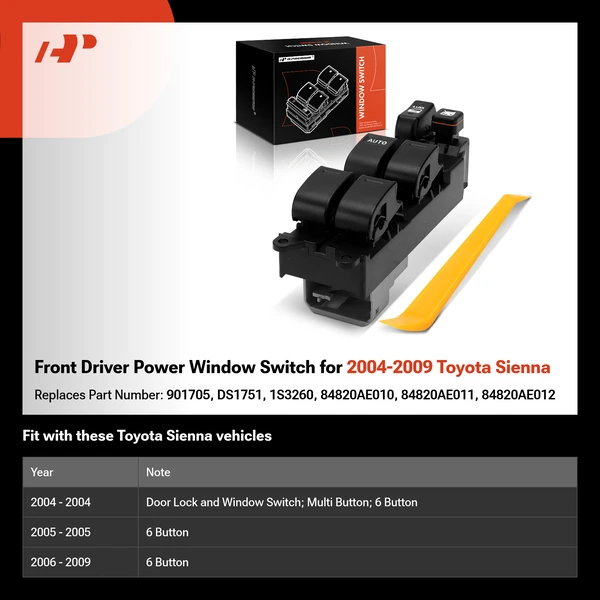 Front Driver Power Window Switch for 2004-2009 Toyota Sienna