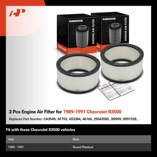 2 Pcs Engine Air Filter for 1989-1991 Chevrolet R3500