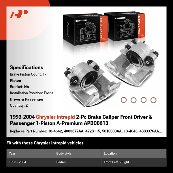 1993-2004 Chrysler Intrepid 2-Pc Brake Caliper Front Driver & Passenger 1-Piston A-Premium APBC0613