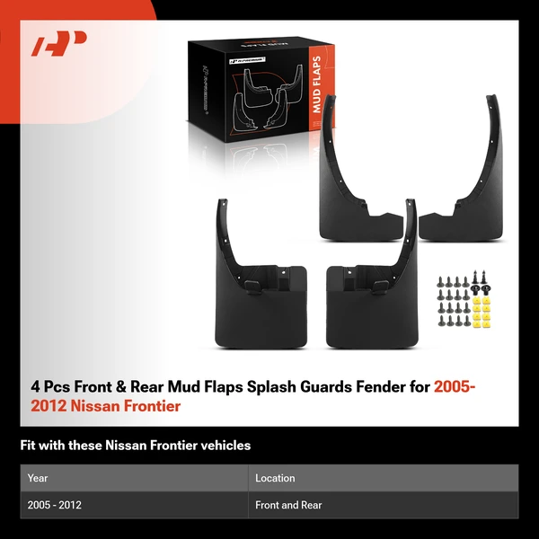 4 Pcs Front & Rear Mud Flaps Splash Guards Fender for 2005-2012 Nissan Frontier