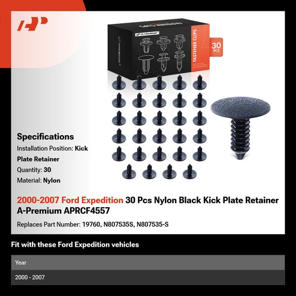 2000-2007 Ford Expedition 30 Pcs Nylon Black Kick Plate Retainer A-Premium APRCF4557