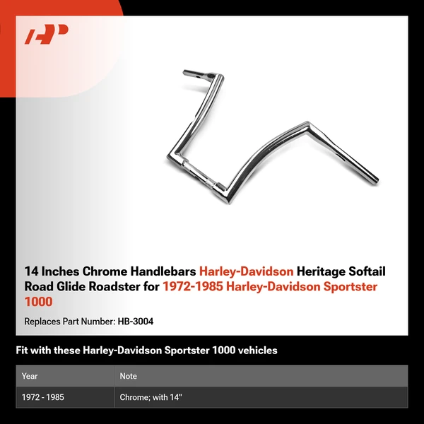 14 Inches Chrome Handlebars Harley-Davidson Heritage Softail Road Glide Roadster for 1972-1985 Harley-Davidson Sportster 1000