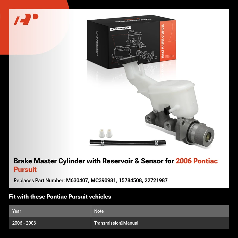 Brake Master Cylinder with Reservoir & Sensor for 2006 Pontiac Pursuit