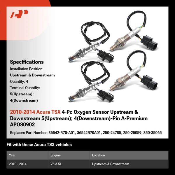 2010-2014 Acura TSX 4-Pc Oxygen Sensor Upstream & Downstream 5(Upstream); 4(Downstream)-Pin A-Premium APOS0902