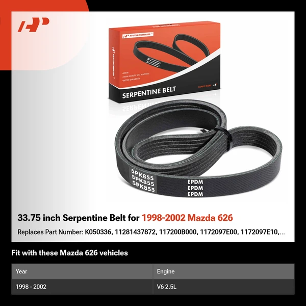 33.75 inch Serpentine Belt for 1998-2002 Mazda 626