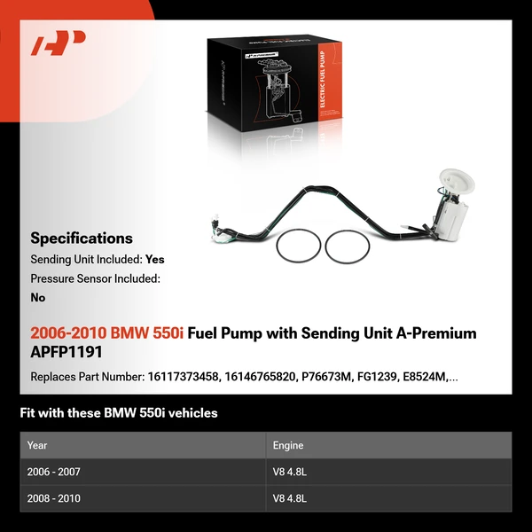 2006-2010 BMW 550i Fuel Pump with Sending Unit A-Premium APFP1191
