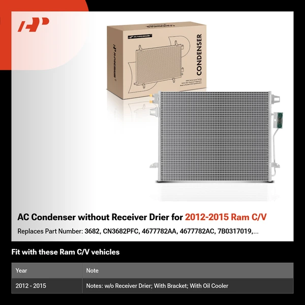 AC Condenser without Receiver Drier for 2012-2015 Ram C/V