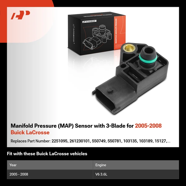 Manifold Pressure (MAP) Sensor with 3-Blade for 2005-2008 Buick LaCrosse