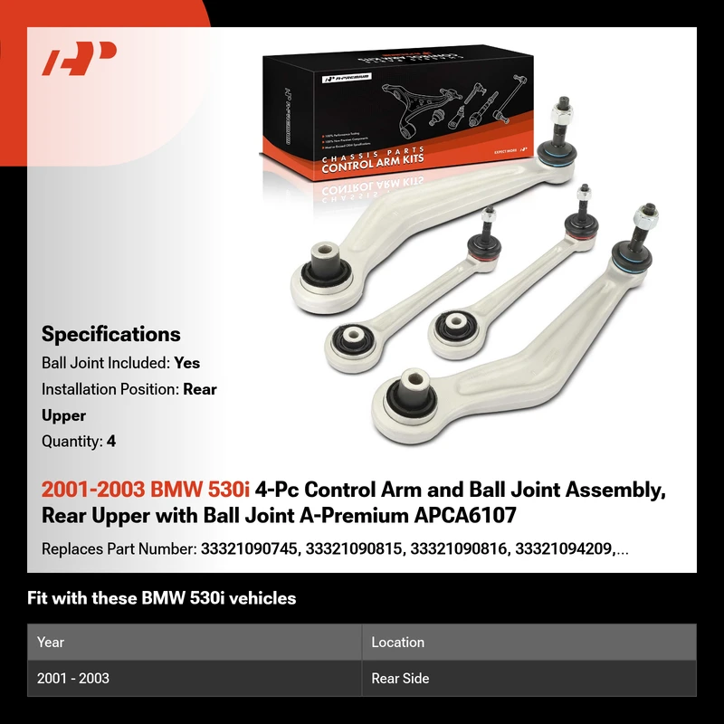 2001-2003 BMW 530i 4-Pc Control Arm and Ball Joint Assembly, Rear Upper with Ball Joint A-Premium APCA6107