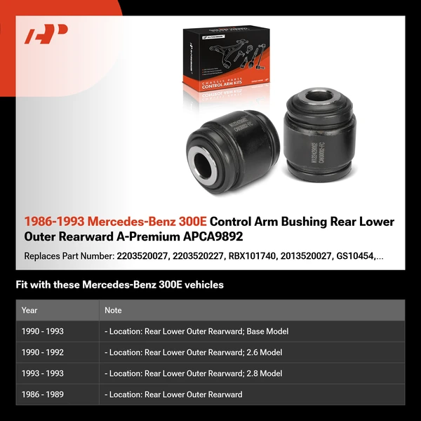 1986-1993 Mercedes-Benz 300E Control Arm Bushing Rear Lower Outer Rearward A-Premium APCA9892