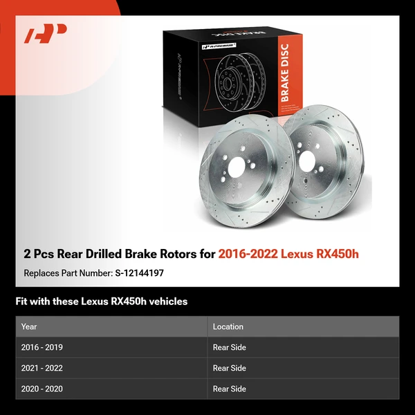 2 Pcs Rear Drilled Brake Rotors for 2016-2022 Lexus RX450h