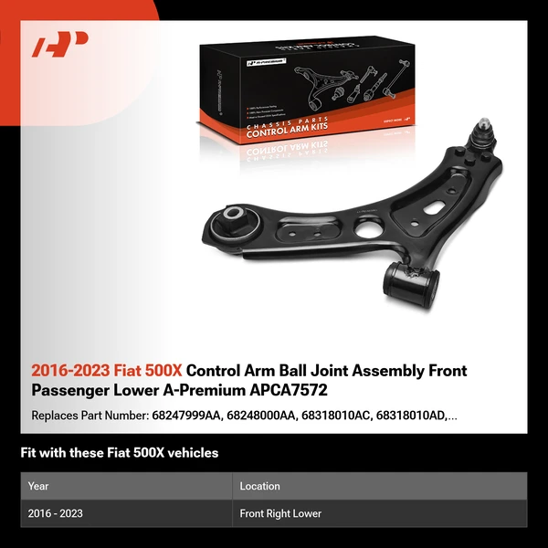 2016-2023 Fiat 500X Control Arm Ball Joint Assembly Front Passenger Lower A-Premium APCA7572