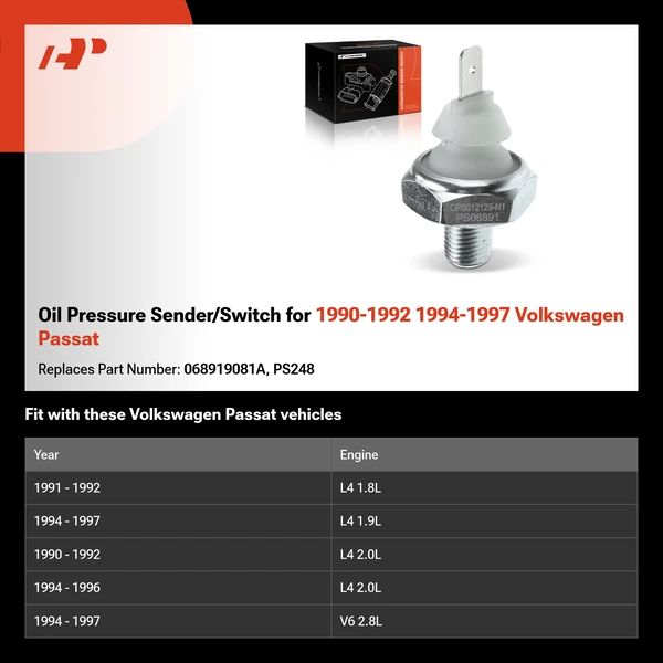 Oil Pressure Sender/Switch for 1990-1992 1994-1997 Volkswagen Passat