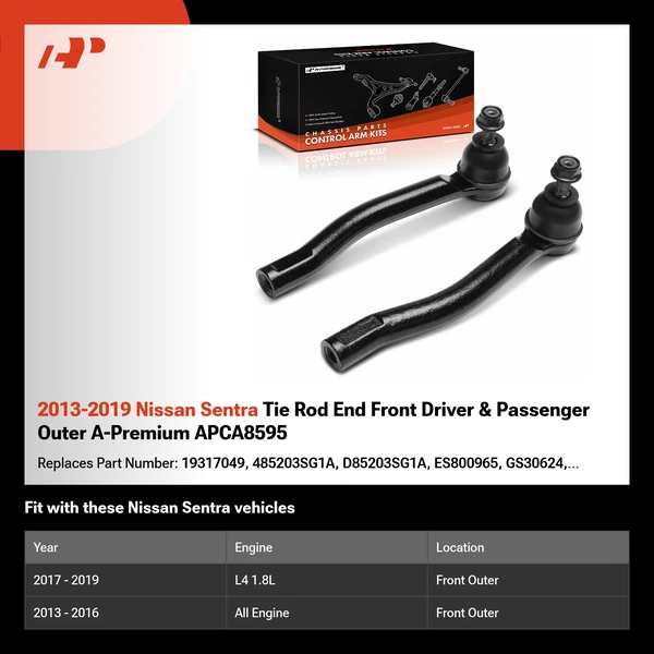2013-2019 Nissan Sentra Tie Rod End Front Driver & Passenger Outer A-Premium APCA8595