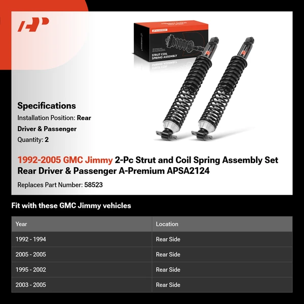 1992-2005 GMC Jimmy 2-Pc Strut and Coil Spring Assembly Set Rear Driver & Passenger A-Premium APSA2124