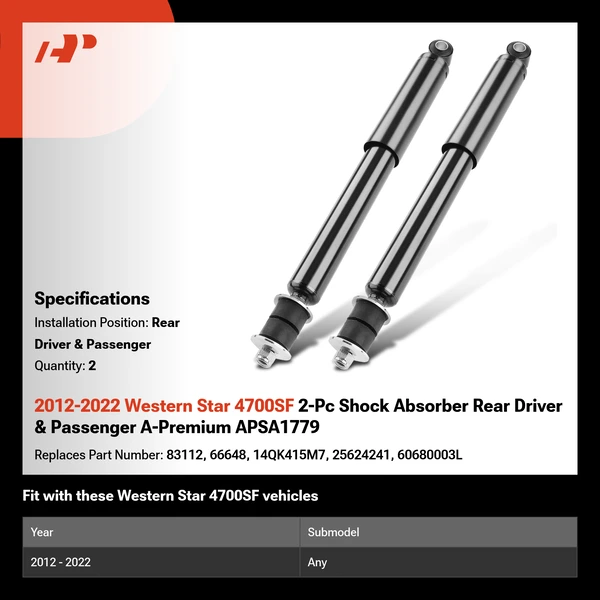 2012-2022 Western Star 4700SF 2-Pc Shock Absorber Rear Driver & Passenger A-Premium APSA1779