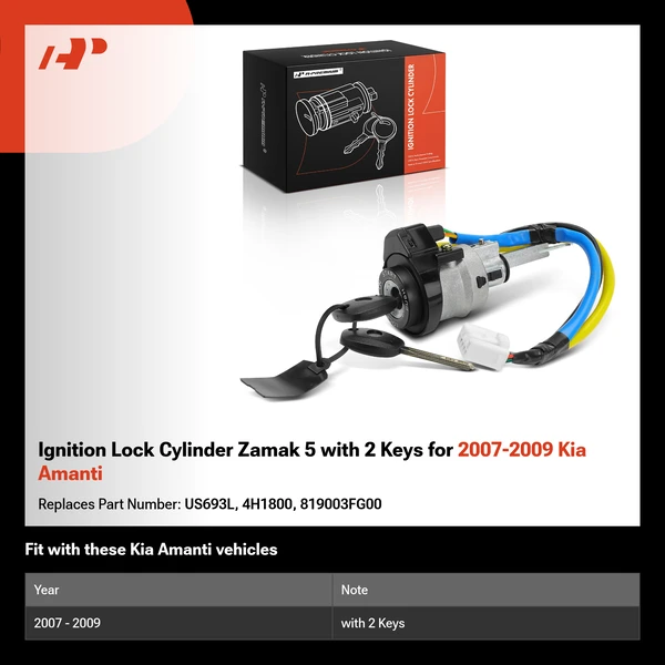 Ignition Lock Cylinder Zamak 5 with 2 Keys for 2007-2009 Kia Amanti