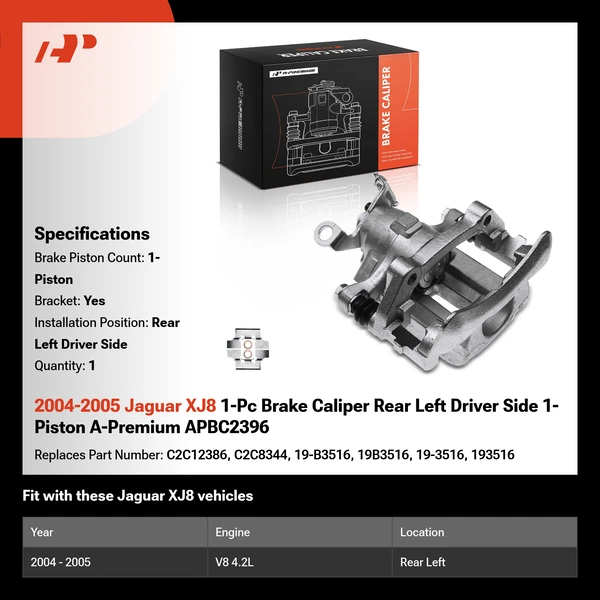 2004-2005 Jaguar XJ8 1-Pc Brake Caliper Rear Left Driver Side 1-Piston A-Premium APBC2396