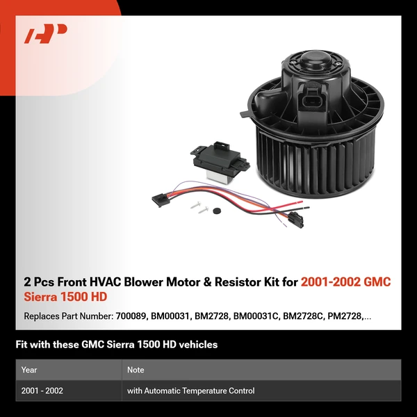 2 Pcs Front HVAC Blower Motor & Resistor Kit for 2001-2002 GMC Sierra 1500 HD