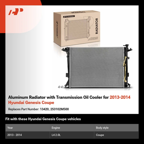 Aluminum Radiator with Transmission Oil Cooler for 2013-2014 Hyundai Genesis Coupe