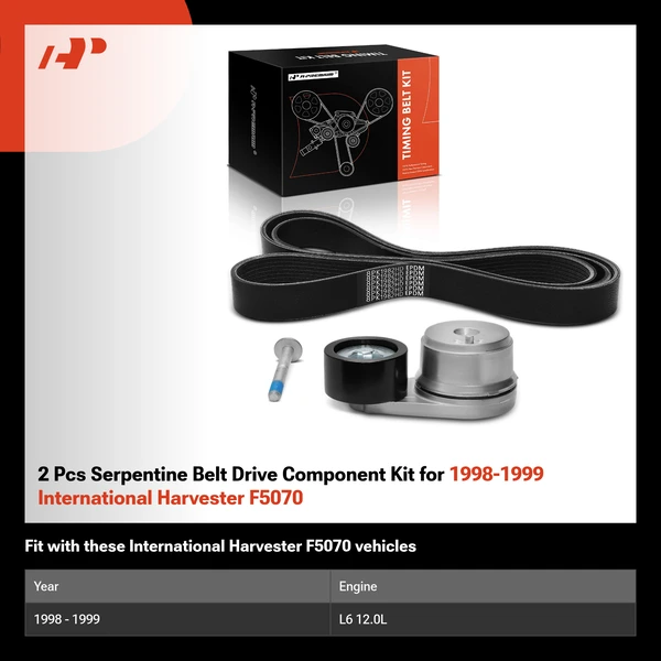 2 Pcs Serpentine Belt Drive Component Kit for 1998-1999 International Harvester F5070