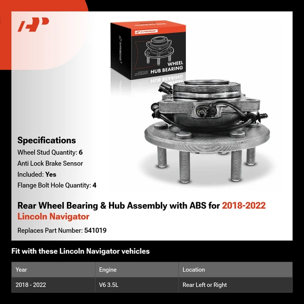Rear Wheel Bearing & Hub Assembly with ABS for 2018-2022 Lincoln Navigator