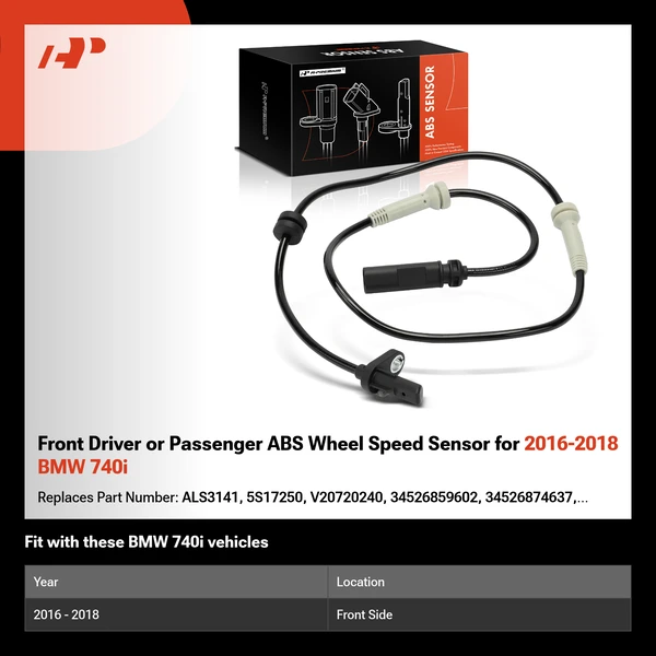 Front Driver or Passenger ABS Wheel Speed Sensor for 2016-2018 BMW 740i