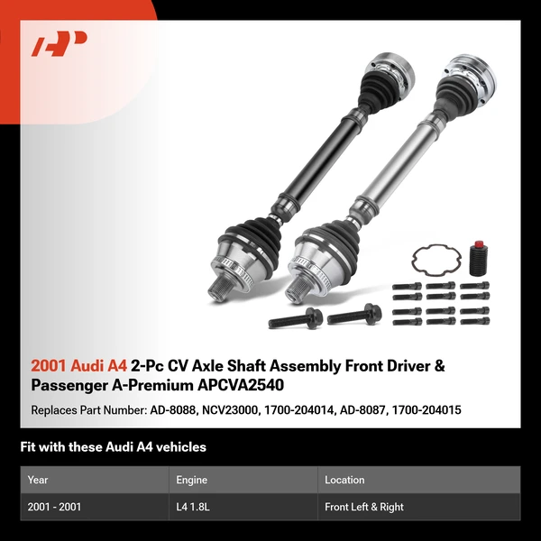 2001 Audi A4 2-Pc CV Axle Shaft Assembly Front Driver & Passenger A-Premium APCVA2540