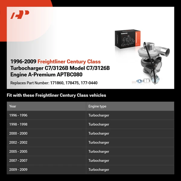1996-2009 Freightliner Century Class Turbocharger C7/3126B Model C7/3126B Engine A-Premium APTBC080