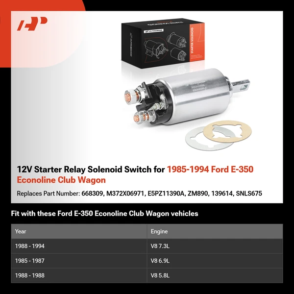 12V Starter Relay Solenoid Switch for 1985-1994 Ford E-350 Econoline Club Wagon