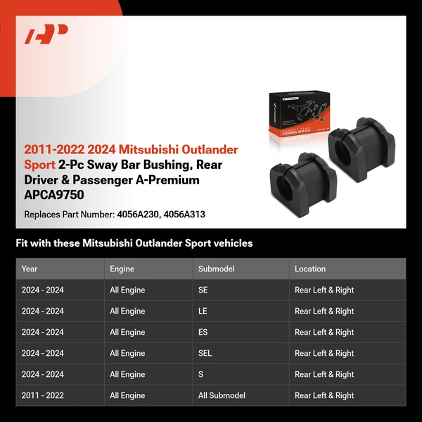 2011-2022 2024 Mitsubishi Outlander Sport 2-Pc Sway Bar Bushing, Rear Driver & Passenger A-Premium APCA9750