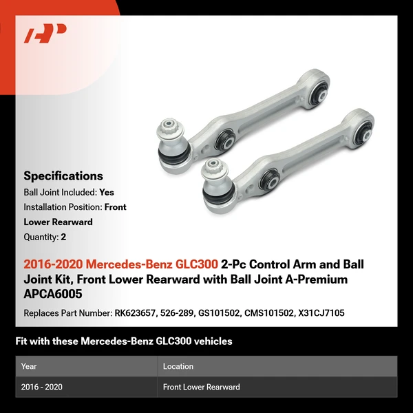 2016-2020 Mercedes-Benz GLC300 2-Pc Control Arm and Ball Joint Kit, Front Lower Rearward with Ball Joint A-Premium APCA6005