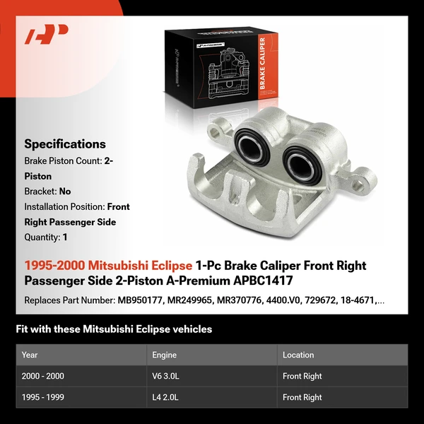 1995-2000 Mitsubishi Eclipse 1-Pc Brake Caliper Front Right Passenger Side 2-Piston A-Premium APBC1417