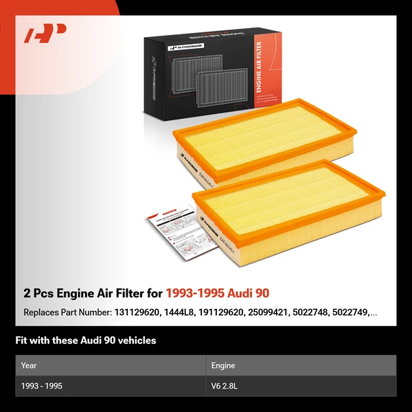 2 Pcs Engine Air Filter for 1993-1995 Audi 90