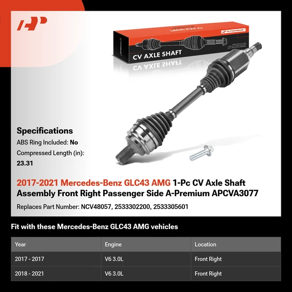 2017-2021 Mercedes-Benz GLC43 AMG 1-Pc CV Axle Shaft Assembly Front Right Passenger Side A-Premium APCVA3077