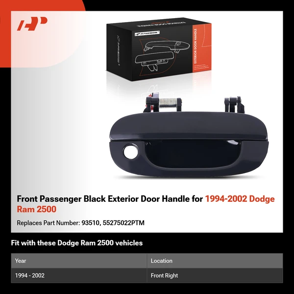 Front Passenger Black Exterior Door Handle for 1994-2002 Dodge Ram 2500