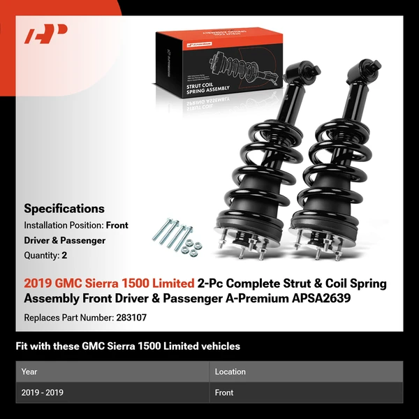 2019 GMC Sierra 1500 Limited 2-Pc Complete Strut & Coil Spring Assembly Front Driver & Passenger A-Premium APSA2639