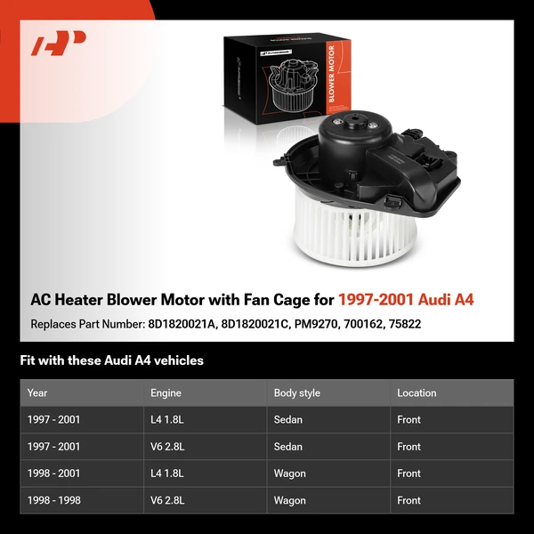 AC Heater Blower Motor with Fan Cage for 1997-2001 Audi A4
