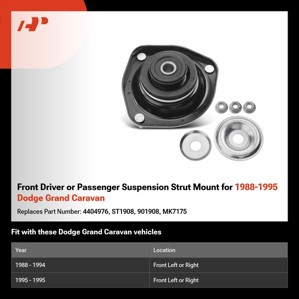 Front Driver or Passenger Suspension Strut Mount for 1988-1995 Dodge Grand Caravan