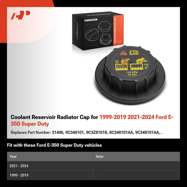 Coolant Reservoir Radiator Cap for 1999-2019 2021-2024 Ford E-350 Super Duty