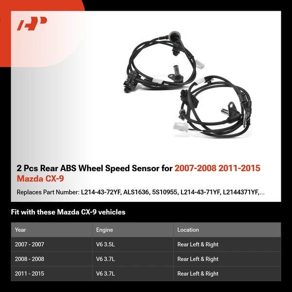 2 Pcs Rear ABS Wheel Speed Sensor for 2007-2008 2011-2015 Mazda CX-9