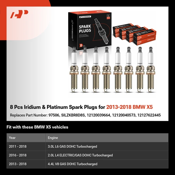 8 Pcs Iridium & Platinum Spark Plugs for 2013-2018 BMW X5